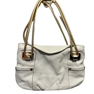 B. Makowsky Genuine White Pebbled Leather Gold Accents Handbag Purse NWOT
